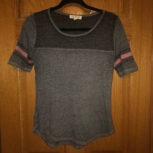 Charcoal Gray and Red Striped Sleeve Tee